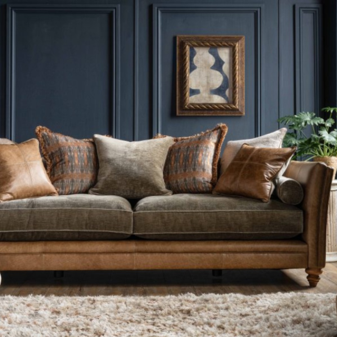 A&J Lomund Grand Standard Back Leather & Fabric Sofa image 1